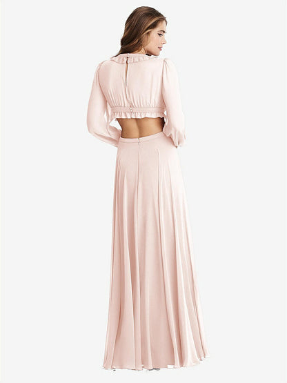【NEW】【STYLE: LB015】ビショップ 袖 フリル シフォン カットアウト マキシ ドレス  -  ハーロー 【COLOR: Blush】【SIZE: 00-30W】