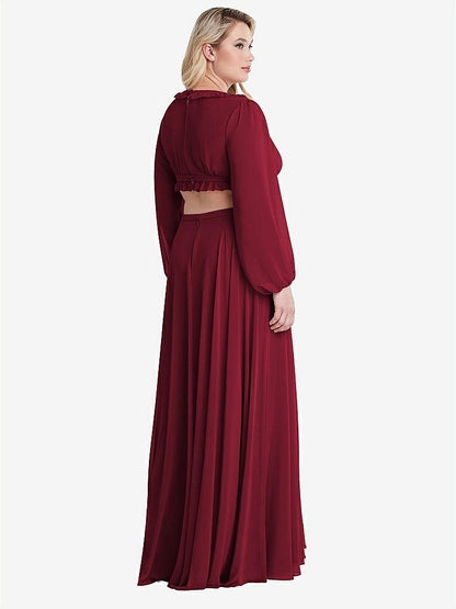 【NEW】【STYLE: LB015】ビショップ 袖 フリル シフォン カットアウト マキシ ドレス  -  ハーロー 【COLOR: Burgundy】【SIZE: 00-30W】