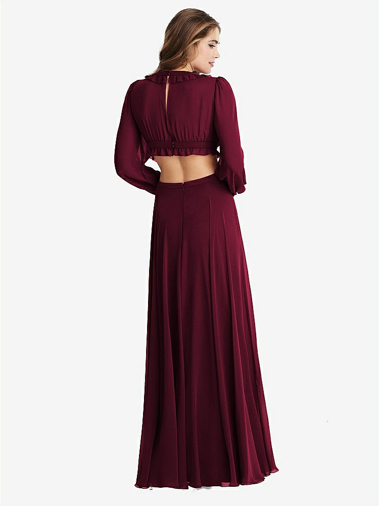 【STYLE: LB015】Bishop Sleeve Ruffled Chiffon Cutout Maxi Dress - Harlow 【COLOR: Cabernet】