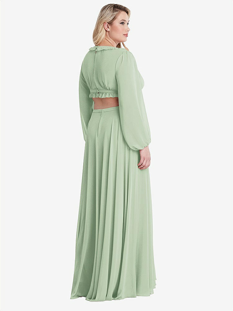 【STYLE: LB015】Bishop Sleeve Ruffled Chiffon Cutout Maxi Dress - Harlow 【COLOR: Celadon】