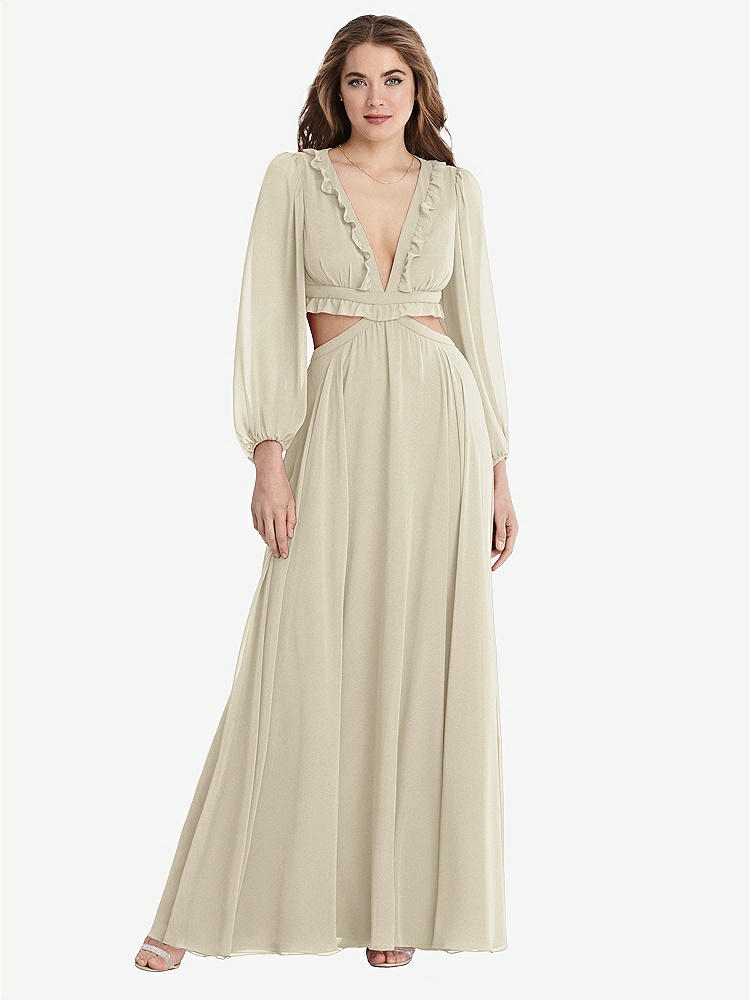 【STYLE: LB015】Bishop Sleeve Ruffled Chiffon Cutout Maxi Dress - Harlow 【COLOR: Champagne】