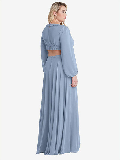 【STYLE: LB015】Bishop Sleeve Ruffled Chiffon Cutout Maxi Dress - Harlow 【COLOR: Cloudy】
