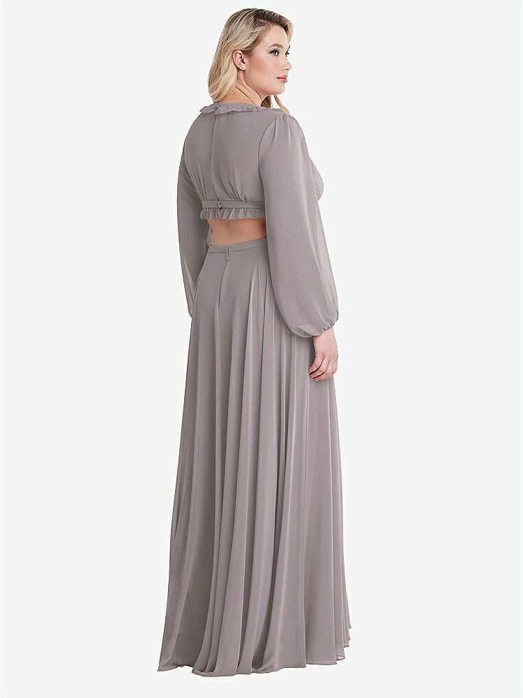 【NEW】【STYLE: LB015】ビショップ 袖 フリル シフォン カットアウト マキシ ドレス  -  ハーロー 【COLOR: Cashmere Gray】【SIZE: 00-30W】