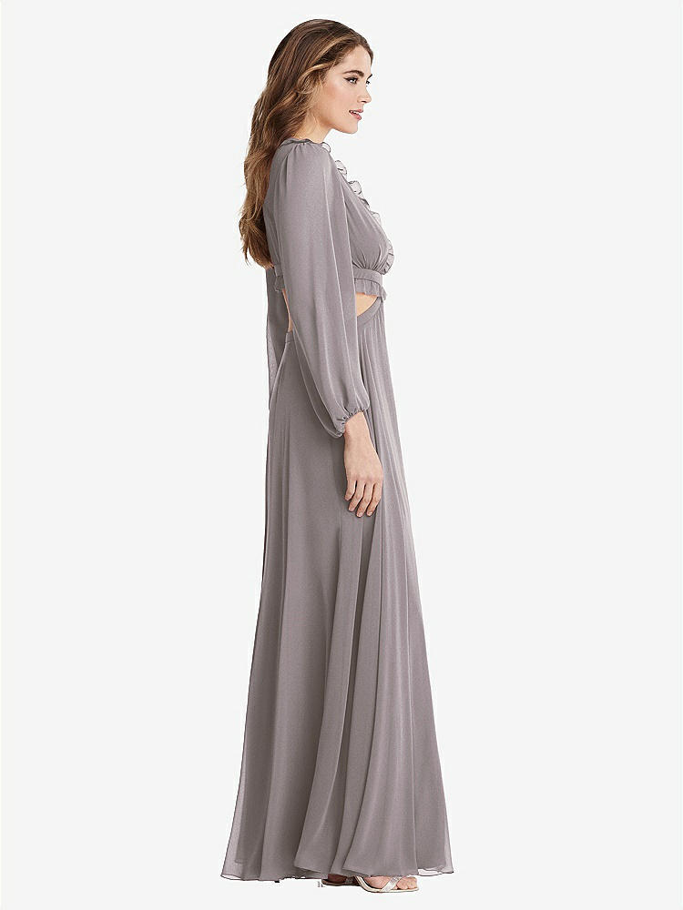 【NEW】【STYLE: LB015】ビショップ 袖 フリル シフォン カットアウト マキシ ドレス  -  ハーロー 【COLOR: Cashmere Gray】【SIZE: 00-30W】