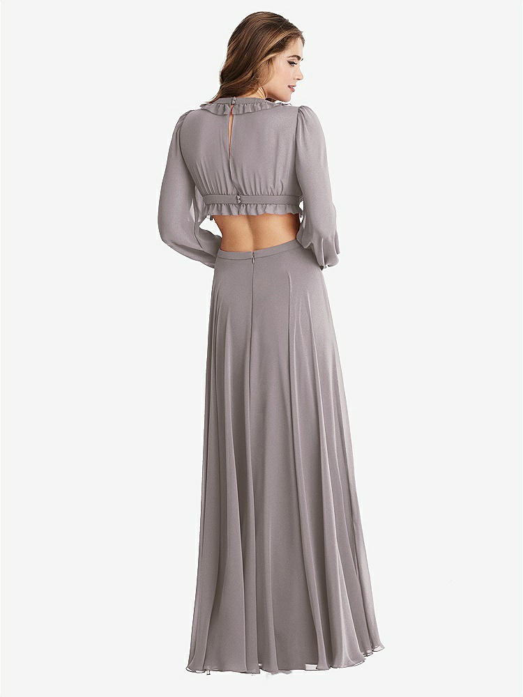 【NEW】【STYLE: LB015】ビショップ 袖 フリル シフォン カットアウト マキシ ドレス  -  ハーロー 【COLOR: Cashmere Gray】【SIZE: 00-30W】