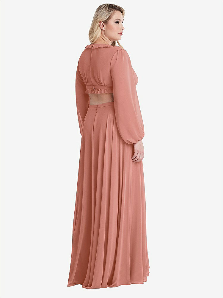 【STYLE: LB015】Bishop Sleeve Ruffled Chiffon Cutout Maxi Dress - Harlow 【COLOR: Desert Rose】