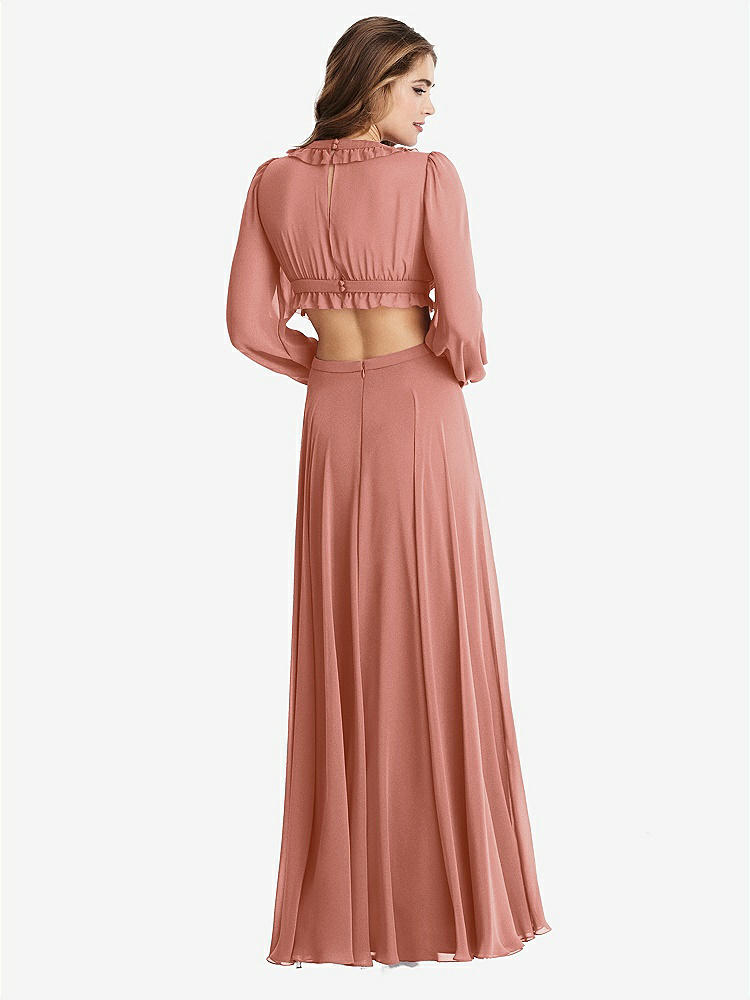 【STYLE: LB015】Bishop Sleeve Ruffled Chiffon Cutout Maxi Dress - Harlow 【COLOR: Desert Rose】