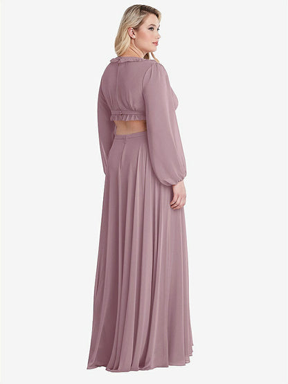 【STYLE: LB015】Bishop Sleeve Ruffled Chiffon Cutout Maxi Dress - Harlow 【COLOR: Dusty Rose】