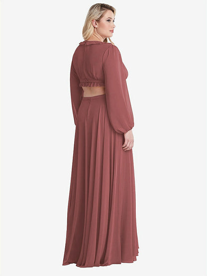 【STYLE: LB015】Bishop Sleeve Ruffled Chiffon Cutout Maxi Dress - Harlow 【COLOR: English Rose】