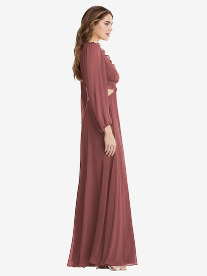 【STYLE: LB015】Bishop Sleeve Ruffled Chiffon Cutout Maxi Dress - Harlow 【COLOR: English Rose】
