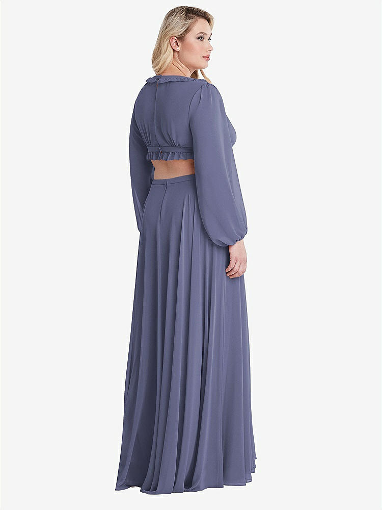 【NEW】【STYLE: LB015】ビショップ 袖 フリル シフォン カットアウト マキシ ドレス  -  ハーロー 【COLOR: French Blue】【SIZE: 00-30W】