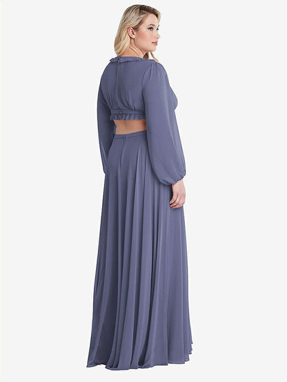 【NEW】【STYLE: LB015】ビショップ 袖 フリル シフォン カットアウト マキシ ドレス  -  ハーロー 【COLOR: French Blue】【SIZE: 00-30W】