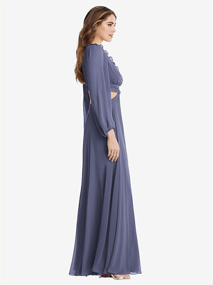 【NEW】【STYLE: LB015】ビショップ 袖 フリル シフォン カットアウト マキシ ドレス  -  ハーロー 【COLOR: French Blue】【SIZE: 00-30W】