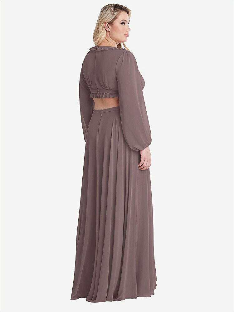 【STYLE: LB015】Bishop Sleeve Ruffled Chiffon Cutout Maxi Dress - Harlow 【COLOR: French Truffle】