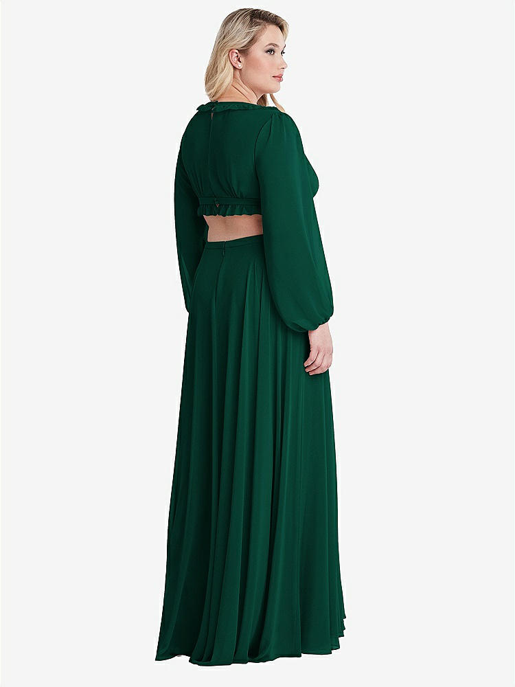 【STYLE: LB015】Bishop Sleeve Ruffled Chiffon Cutout Maxi Dress - Harlow 【COLOR: Hunter Green】