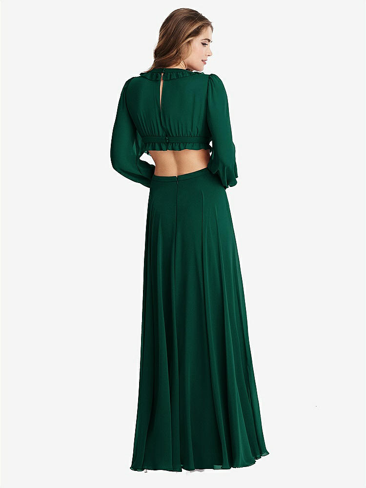 【STYLE: LB015】Bishop Sleeve Ruffled Chiffon Cutout Maxi Dress - Harlow 【COLOR: Hunter Green】