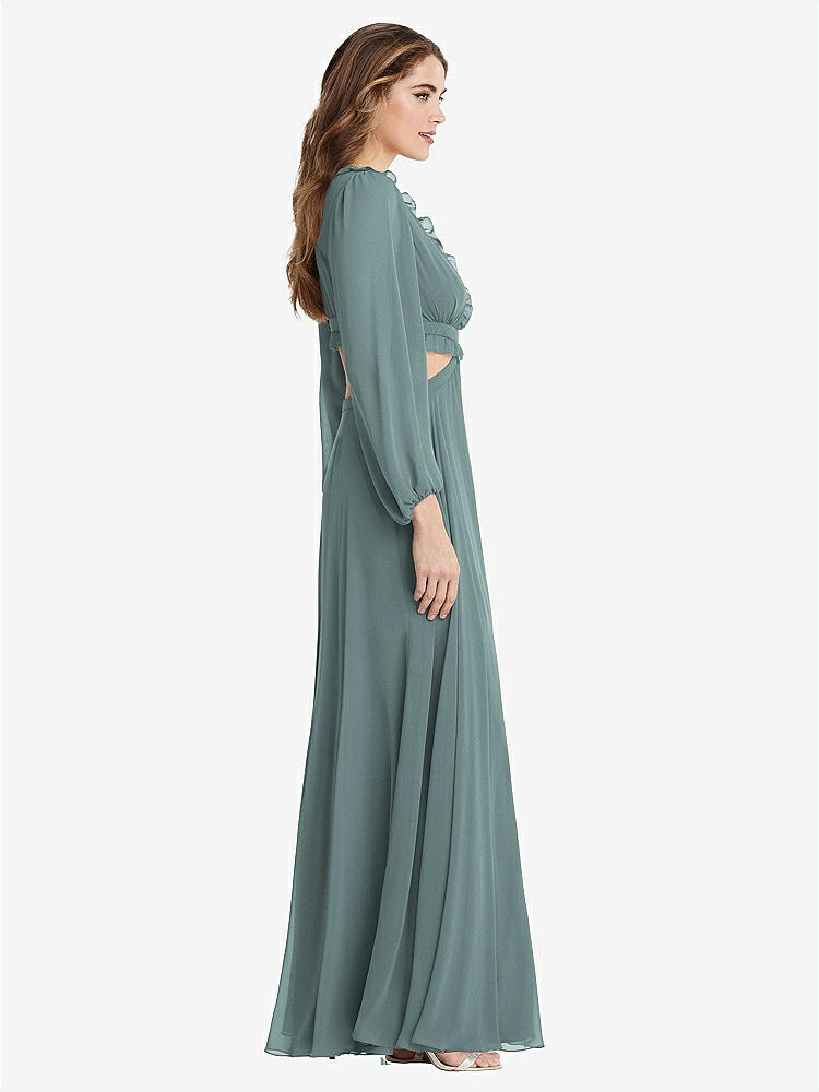 【STYLE: LB015】Bishop Sleeve Ruffled Chiffon Cutout Maxi Dress - Harlow 【COLOR: Icelandic】