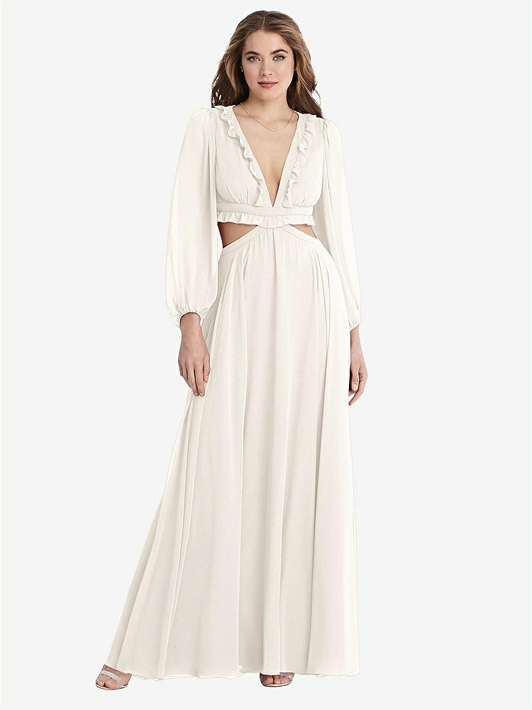 【STYLE: LB015】Bishop Sleeve Ruffled Chiffon Cutout Maxi Dress - Harlow 【COLOR: Ivory】