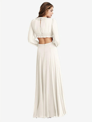 【STYLE: LB015】Bishop Sleeve Ruffled Chiffon Cutout Maxi Dress - Harlow 【COLOR: Ivory】