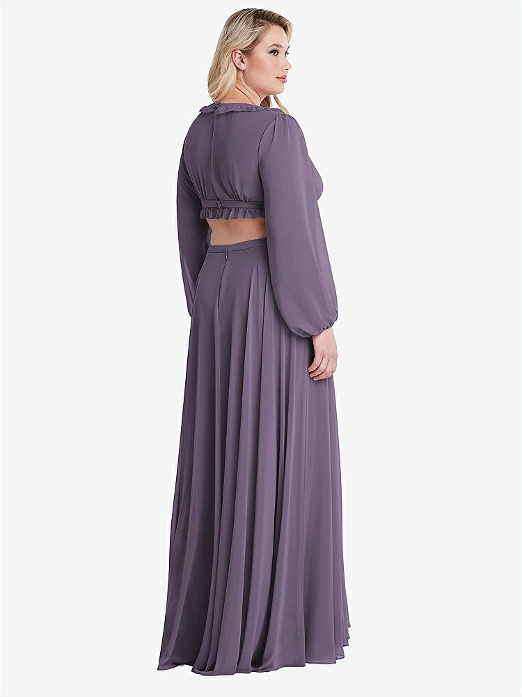 【STYLE: LB015】Bishop Sleeve Ruffled Chiffon Cutout Maxi Dress - Harlow 【COLOR: Lavender】