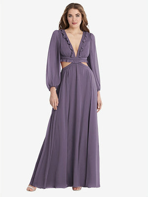 【STYLE: LB015】Bishop Sleeve Ruffled Chiffon Cutout Maxi Dress - Harlow 【COLOR: Lavender】