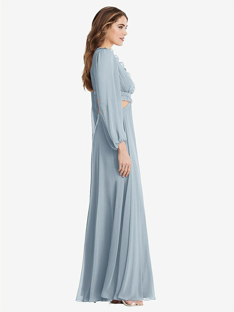 【STYLE: LB015】Bishop Sleeve Ruffled Chiffon Cutout Maxi Dress - Harlow 【COLOR: Mist】