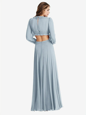 【STYLE: LB015】Bishop Sleeve Ruffled Chiffon Cutout Maxi Dress - Harlow 【COLOR: Mist】