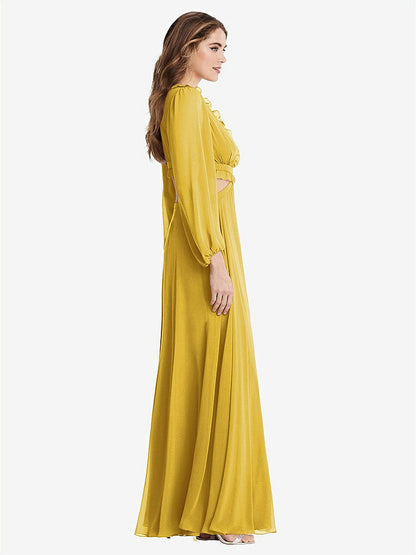 【STYLE: LB015】Bishop Sleeve Ruffled Chiffon Cutout Maxi Dress - Harlow 【COLOR: Marigold】