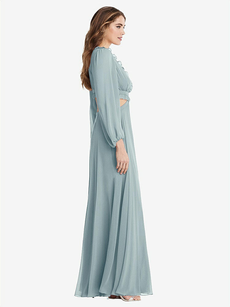 【STYLE: LB015】Bishop Sleeve Ruffled Chiffon Cutout Maxi Dress - Harlow 【COLOR: Morning Sky】