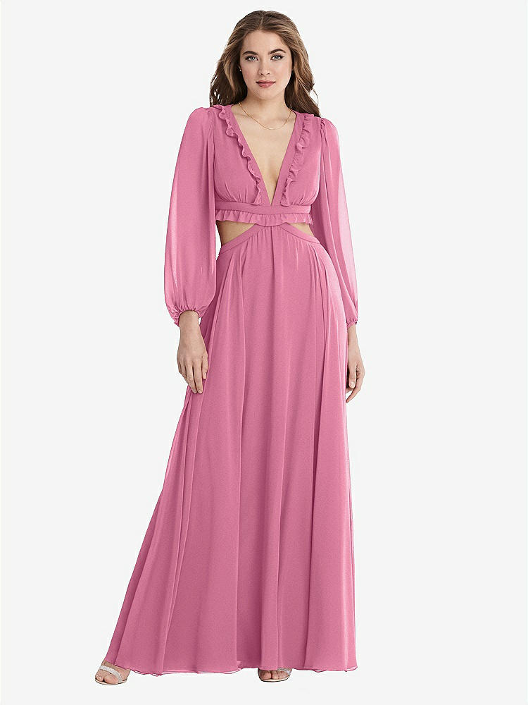 【STYLE: LB015】Bishop Sleeve Ruffled Chiffon Cutout Maxi Dress - Harlow 【COLOR: Orchid Pink】