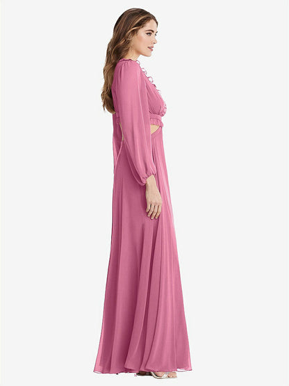 【STYLE: LB015】Bishop Sleeve Ruffled Chiffon Cutout Maxi Dress - Harlow 【COLOR: Orchid Pink】