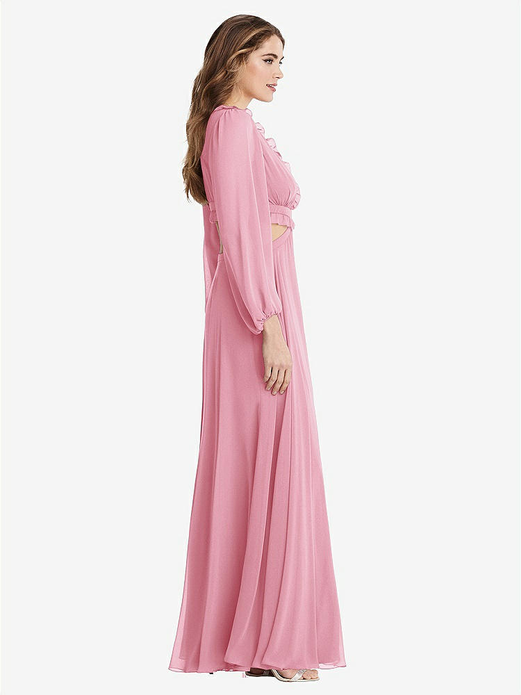 【STYLE: LB015】Bishop Sleeve Ruffled Chiffon Cutout Maxi Dress - Harlow 【COLOR: Peony Pink】