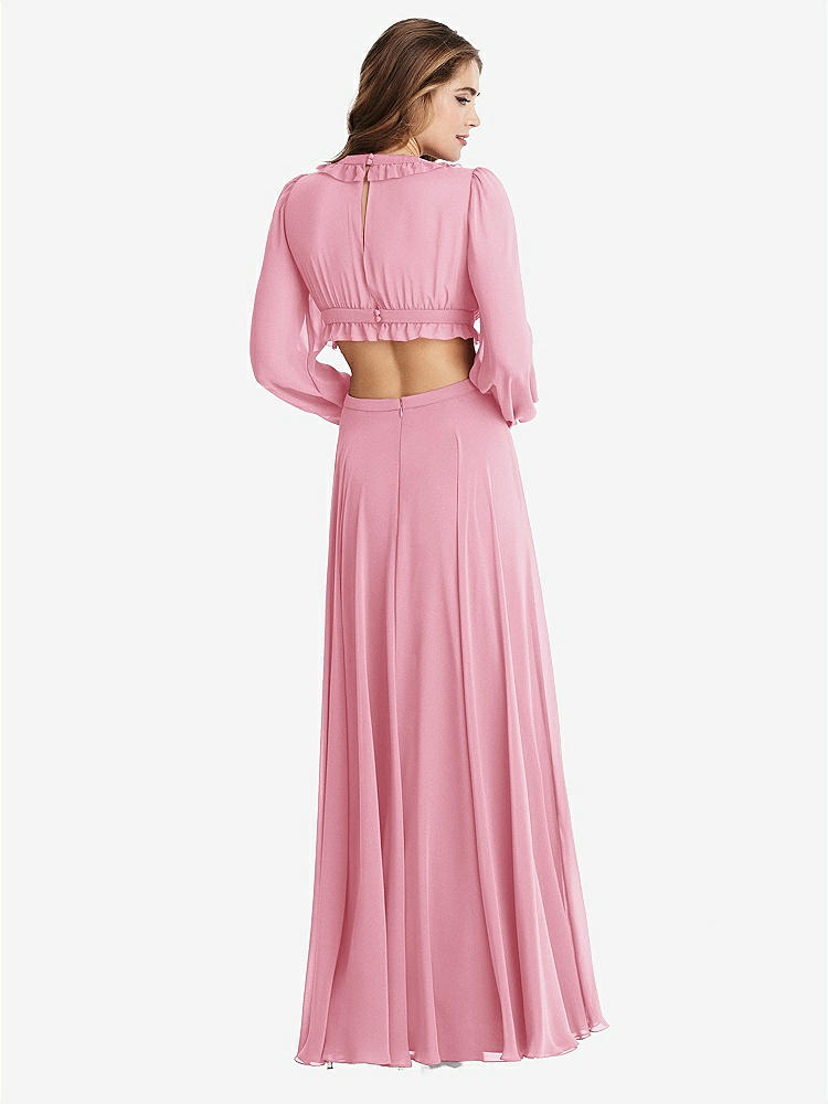 【STYLE: LB015】Bishop Sleeve Ruffled Chiffon Cutout Maxi Dress - Harlow 【COLOR: Peony Pink】