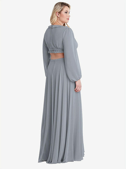 【STYLE: LB015】Bishop Sleeve Ruffled Chiffon Cutout Maxi Dress - Harlow 【COLOR: Platinum】
