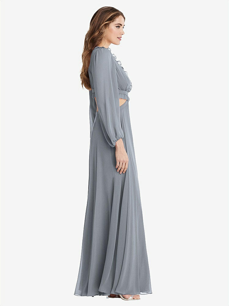 【STYLE: LB015】Bishop Sleeve Ruffled Chiffon Cutout Maxi Dress - Harlow 【COLOR: Platinum】