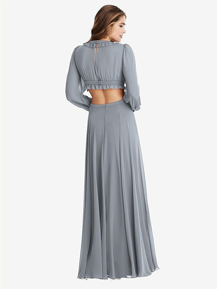 【STYLE: LB015】Bishop Sleeve Ruffled Chiffon Cutout Maxi Dress - Harlow 【COLOR: Platinum】