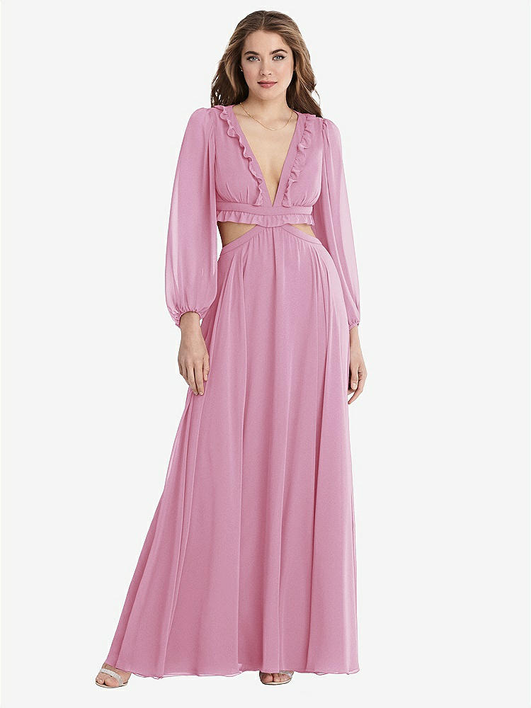 【STYLE: LB015】Bishop Sleeve Ruffled Chiffon Cutout Maxi Dress - Harlow 【COLOR: Powder Pink】