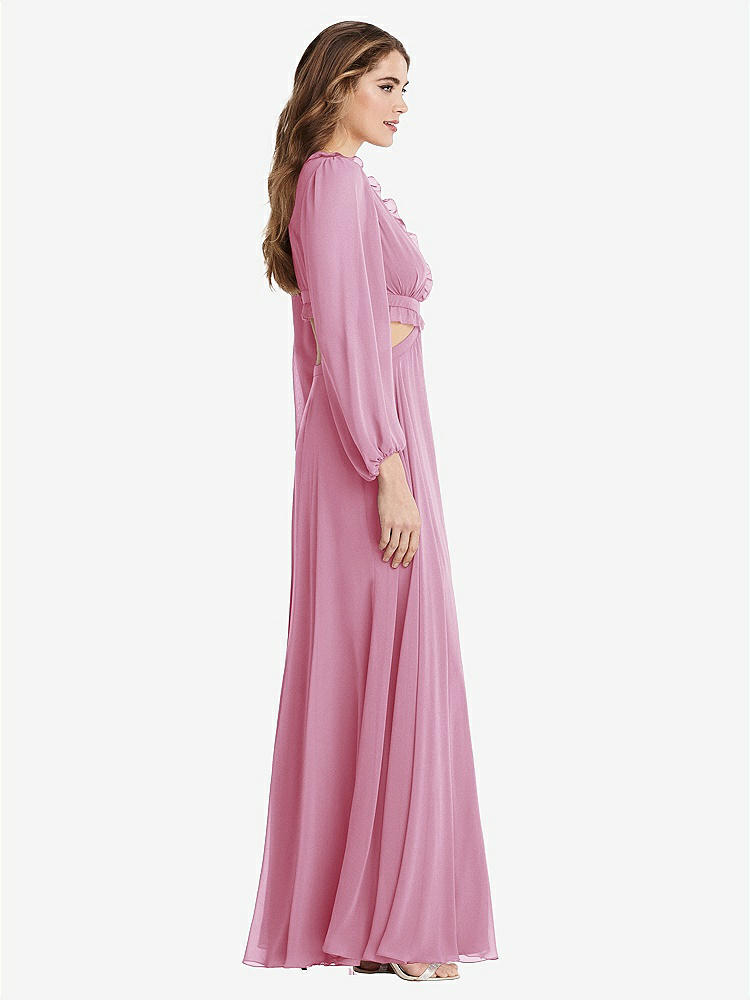 【STYLE: LB015】Bishop Sleeve Ruffled Chiffon Cutout Maxi Dress - Harlow 【COLOR: Powder Pink】