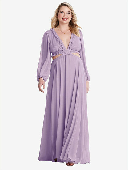 【STYLE: LB015】Bishop Sleeve Ruffled Chiffon Cutout Maxi Dress - Harlow 【COLOR: Pale Purple】