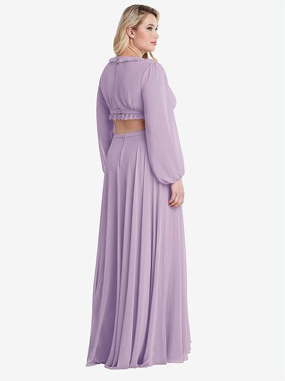 【STYLE: LB015】Bishop Sleeve Ruffled Chiffon Cutout Maxi Dress - Harlow 【COLOR: Pale Purple】