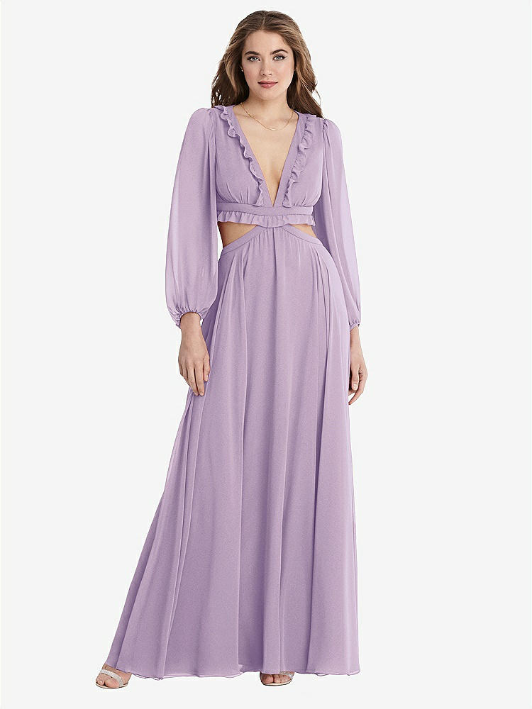 【STYLE: LB015】Bishop Sleeve Ruffled Chiffon Cutout Maxi Dress - Harlow 【COLOR: Pale Purple】