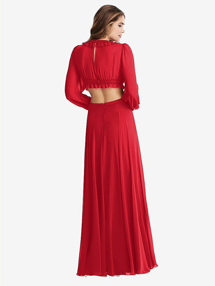 【STYLE: LB015】Bishop Sleeve Ruffled Chiffon Cutout Maxi Dress - Harlow 【COLOR: Parisian Red】