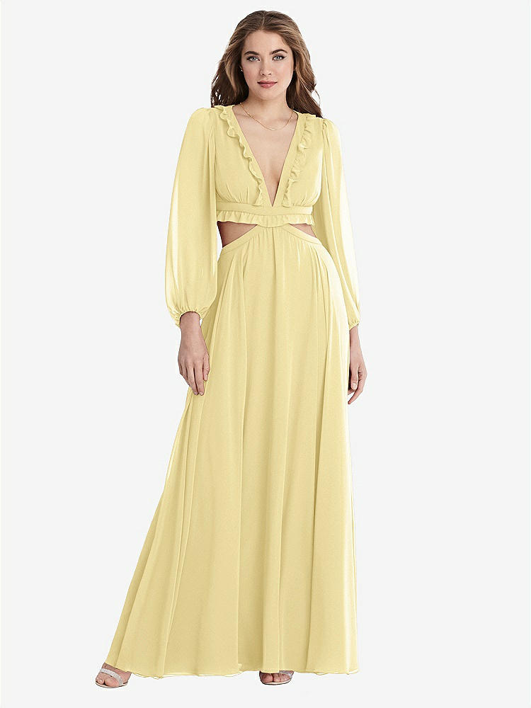 【STYLE: LB015】Bishop Sleeve Ruffled Chiffon Cutout Maxi Dress - Harlow 【COLOR: Pale Yellow】