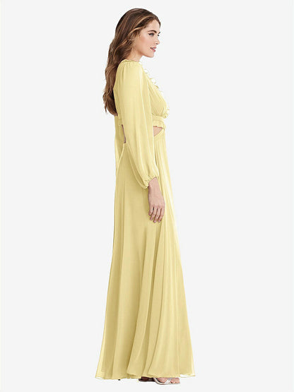 【STYLE: LB015】Bishop Sleeve Ruffled Chiffon Cutout Maxi Dress - Harlow 【COLOR: Pale Yellow】