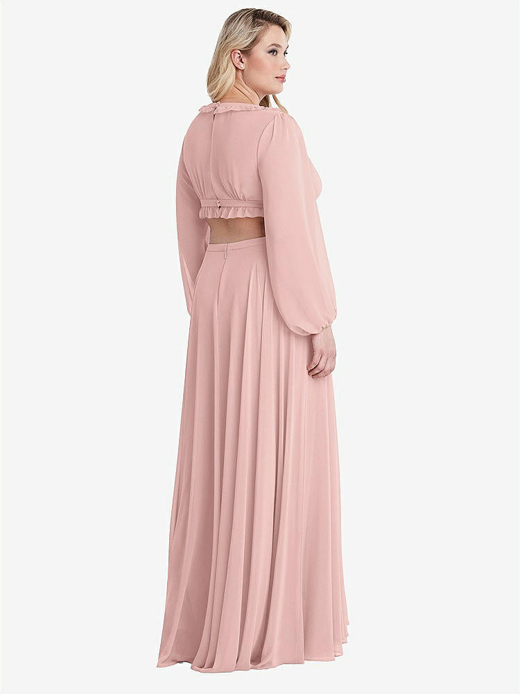【STYLE: LB015】Bishop Sleeve Ruffled Chiffon Cutout Maxi Dress - Harlow 【COLOR: Rose - PANTONE Rose Quartz】