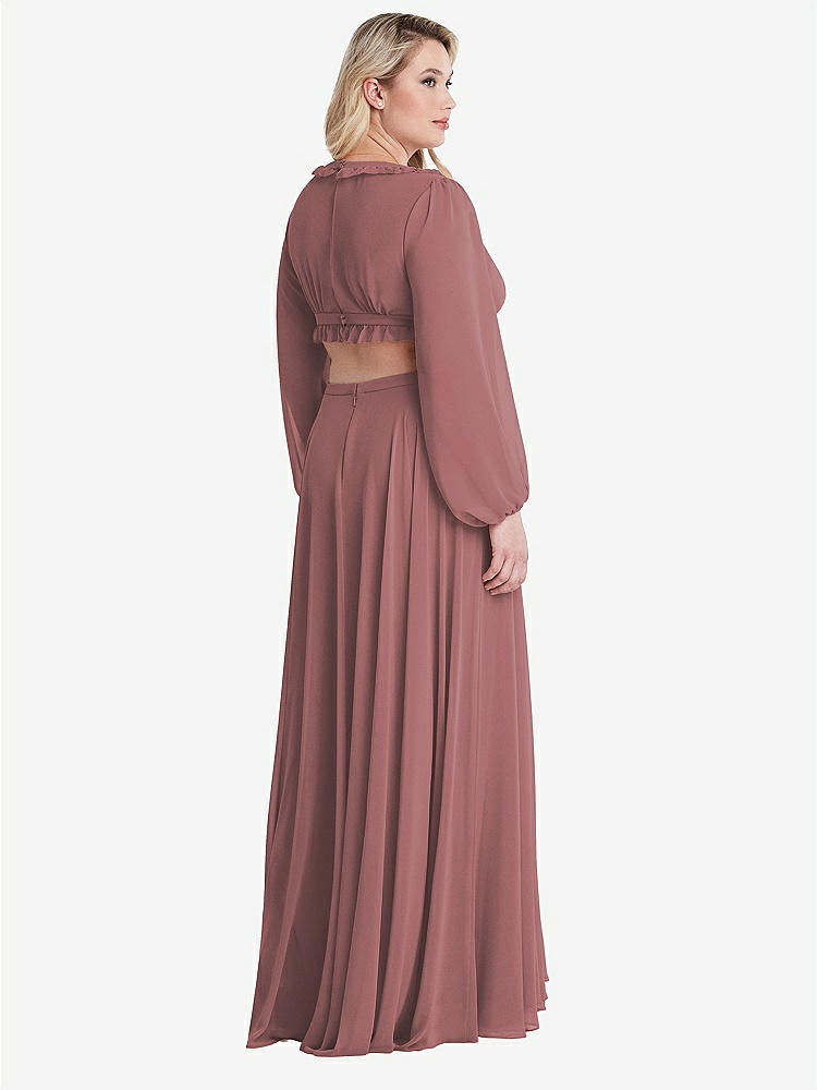 【STYLE: LB015】Bishop Sleeve Ruffled Chiffon Cutout Maxi Dress - Harlow 【COLOR: Rosewood】