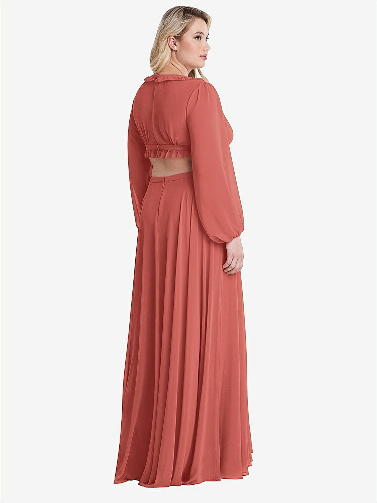 【STYLE: LB015】Bishop Sleeve Ruffled Chiffon Cutout Maxi Dress - Harlow 【COLOR: Coral Pink】