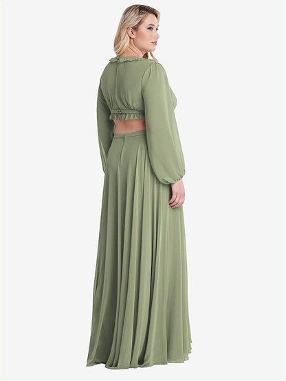 【STYLE: LB015】Bishop Sleeve Ruffled Chiffon Cutout Maxi Dress - Harlow 【COLOR: Sage】