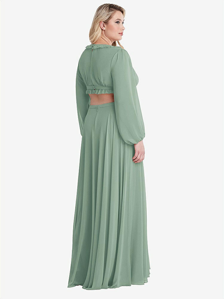 【STYLE: LB015】Bishop Sleeve Ruffled Chiffon Cutout Maxi Dress - Harlow 【COLOR: Seagrass】