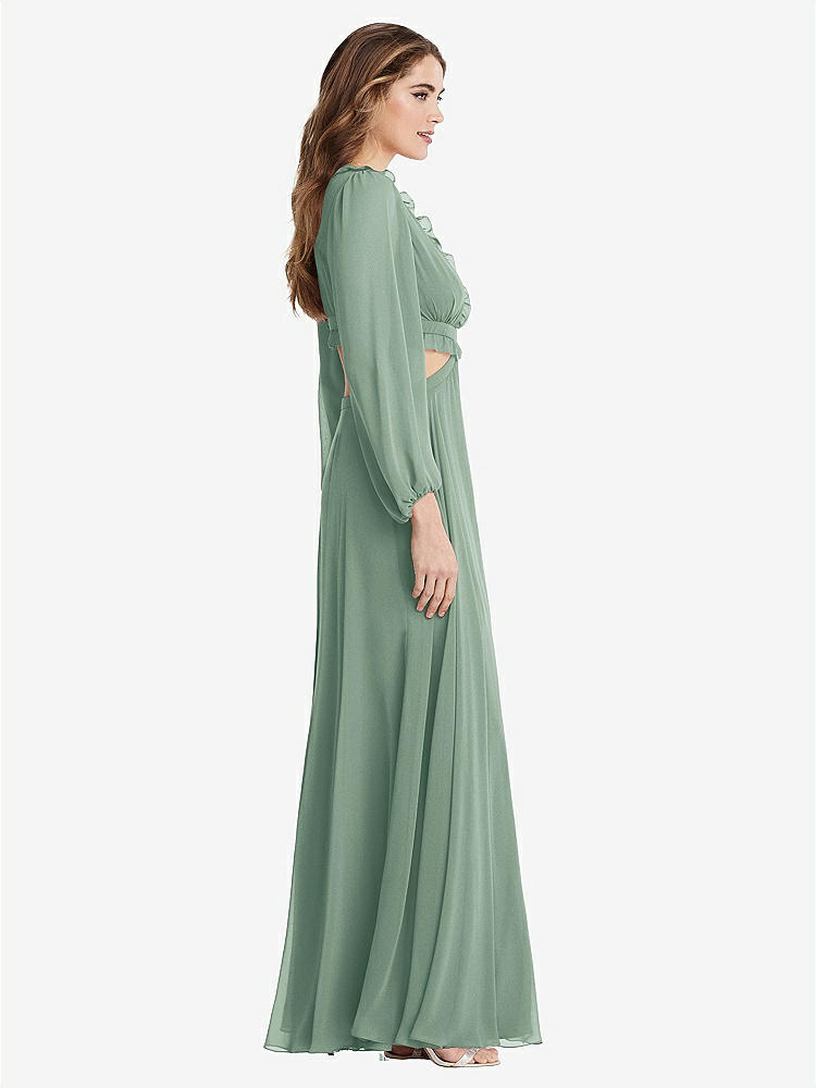 【STYLE: LB015】Bishop Sleeve Ruffled Chiffon Cutout Maxi Dress - Harlow 【COLOR: Seagrass】
